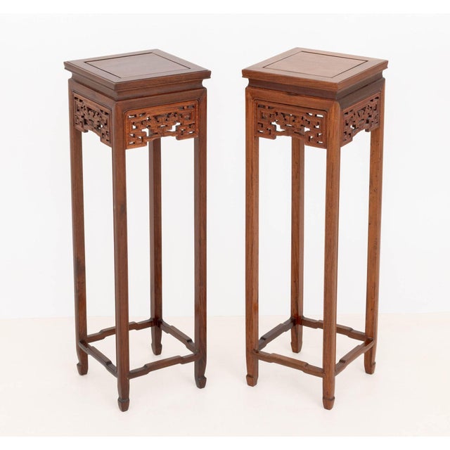 Chinese Pair of Chinese Hardwood Pedestal Stands For Sale - Image 3 of 8