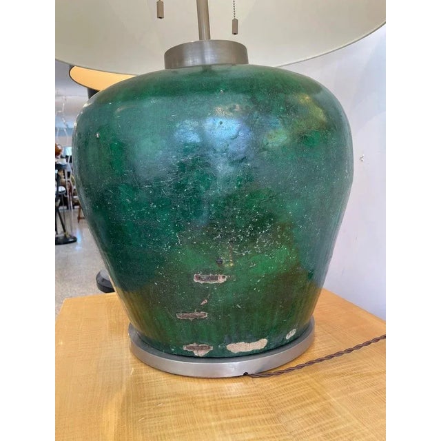1980s Italian Table Lamp 35" H With Antique Glazed Amphora Base For Sale In Miami - Image 6 of 13