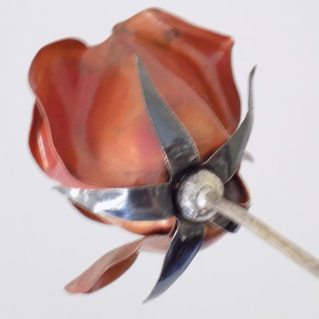 Vintage Italian Handmade Sterling Silver 925 Long Stem Enameled Red Rose, Padua, Italy, 1970s For Sale - Image 13 of 18