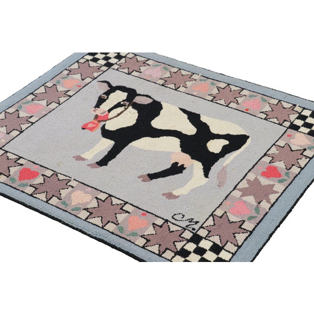 Rug & Kilim Antique Hooked Square Rug With Animal Pictorials & Patterns, From Rug & Kilim For Sale - Image 4 of 8
