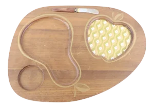 Vintage 1970s Mid-Century Modern Wood Fruit Cheese Charcuterie Board Serving Tray