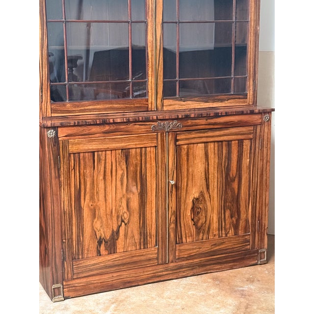 English Two-Tiered Glass Front Bookcases of Figured Wood - Two Available For Sale - Image 10 of 17