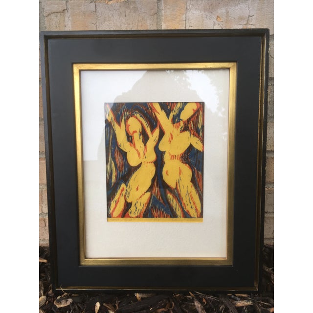 1970s Vintage "Reach Out" Abstract Nude Woman Block Print Lithograph For Sale - Image 12 of 12