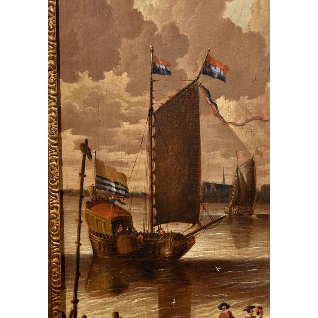 Peter Van Der Velde, Marina Landscape with Boats, 1700, Oil on Canvas For Sale - Image 9 of 16