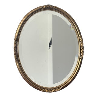 Antique Oval Gilt Mirror in Carved Wood, 1940s For Sale