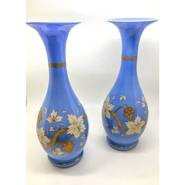 1950s Vintage Blue Floral Detail Vases - A Pair For Sale - Image 5 of 5