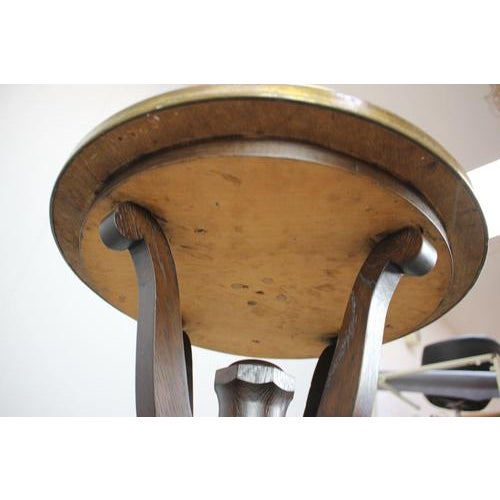 Vintage Art Deco Chess Table with Hand-Decorated Brass Top and Stained Oak Base, 1930s For Sale - Image 10 of 15