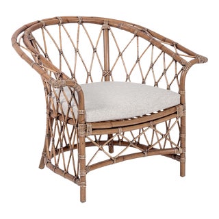 Boho Club Chair, Camel, Rattan For Sale