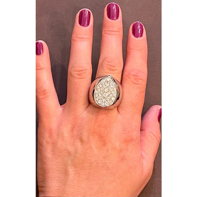 4.2 Carat Pave Diamonds Cocktail 34 Grams 14 K White Gold Ring Estate Unisex This is a Pear shape cocktail ring from our...