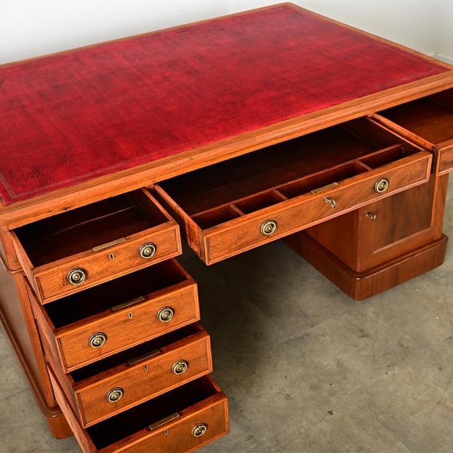 Brown French 19th Century Mahogany & Leather Partners Desk For Sale - Image 8 of 16