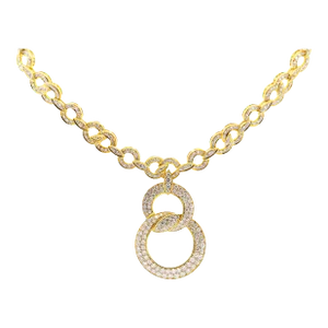 Natural Diamond 16 Carat Round-Brilliant Cut Interlocking Circle Pendant Necklace