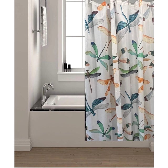 Fabric Shower Curtain Color Blue Green For Sale - Image 4 of 6