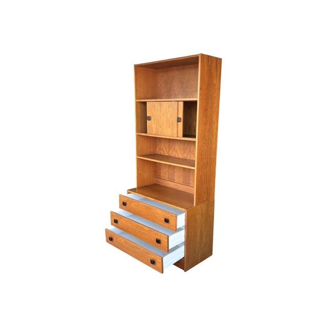 Restored 1960s Danish Modern Bookcase Cabinet With Carved Pulls & Sliding Doors For Sale - Image 11 of 17