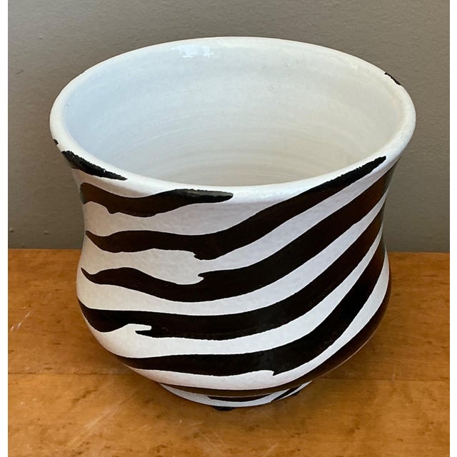 Black Vintage Italian Zebra Striped Cache Pot For Sale - Image 8 of 13
