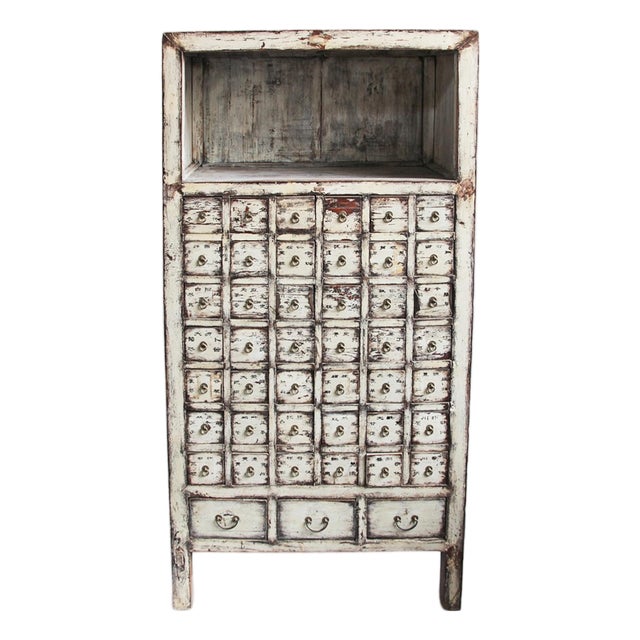 Antique White Painted Chinese Apothecary Cabinet For Sale