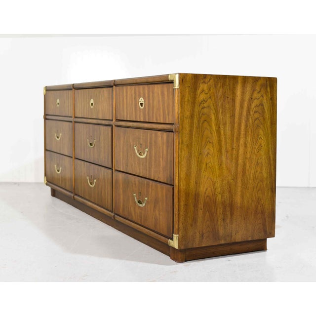 1970s Campaign Style 9 Drawer Dresser Accolade Collection by Drexel Furniture For Sale In Chicago - Image 6 of 16