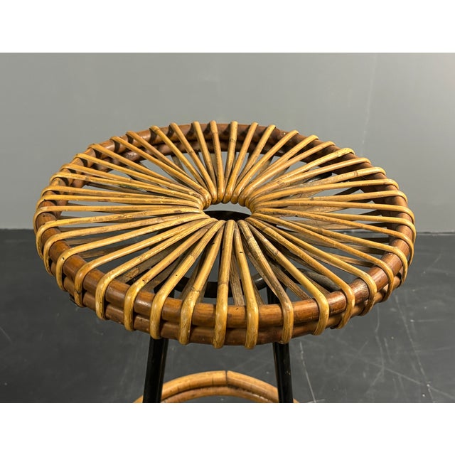 Midcentury Dutch rattan bamboo bar stools by Dirk van Sliedrecht for Rohé Noordwolde, 1950s. Early edition and have some...