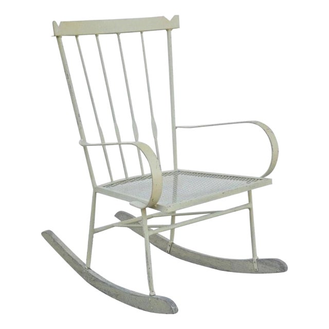 Mid Century Modern Wrought Iron Rocking Chair After Salterini and Arthur Umanoff For Sale