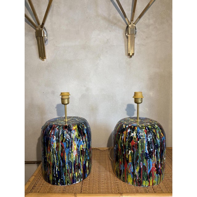 Painted Ceramic Lamp Bases, 1980s, Set of 2 For Sale - Image 6 of 7