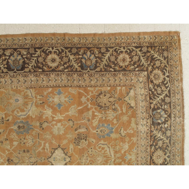 Antique Persian Sultanabad Carpet, Handmade Oriental Rug, Brown, Peach Soft Blue For Sale - Image 12 of 17