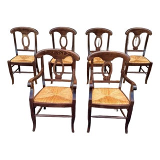 Pottery Barn Napoleon Style Italian Made Rush Seat Dining Chairs . Set of 6 For Sale