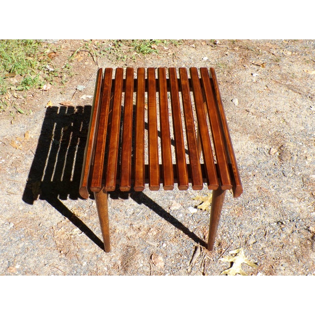 Vintage Mid Century Modern Slat Bench Small Coffee Table Entry Table For Sale In Boston - Image 6 of 13
