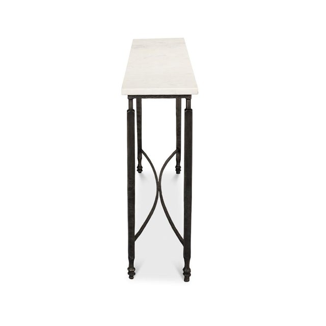 Narrow Minimalist Marble Top Console Table For Sale - Image 9 of 11