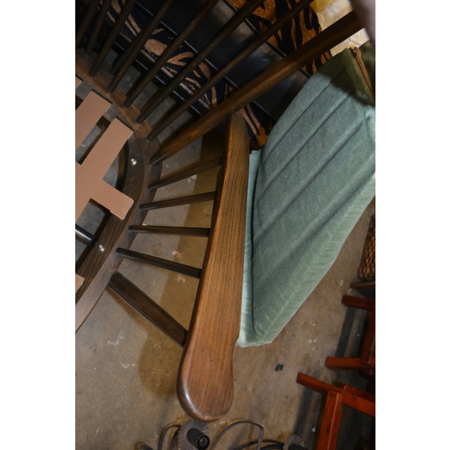 1960s 1960s Vintage Ercol Evergreen England Green Tufted Velvet & Wooden Spindle Back Settee Sofa With Original Cushions For Sale - Image 5 of 12