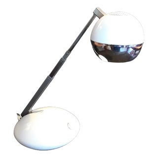 Adjustable German Desk Lamp with White Plastic Base & Chrome Metal Telescopic Arm by Eichhoff, 1980s For Sale
