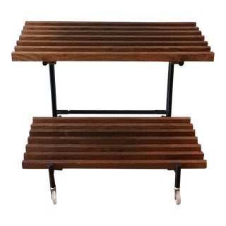 Vintage Slatted Wood Portable Bar Cart For Sale