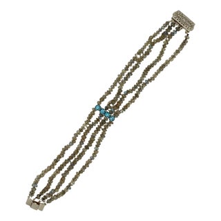 1960s Labradorite Bead Bracelet With Blue Topaz and 14k With Gold Clasp For Sale