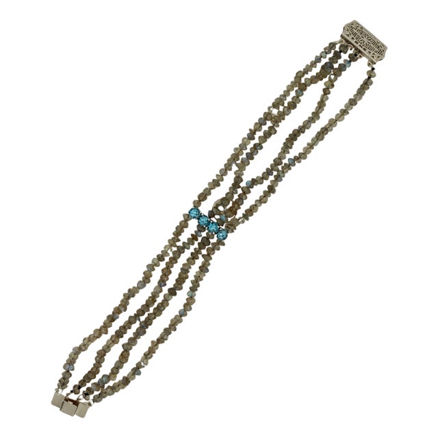1960s Labradorite Bead Bracelet With Blue Topaz and 14k With Gold Clasp For Sale