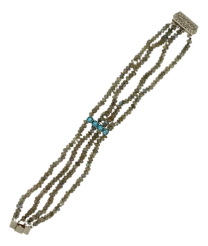 1960s Labradorite Bead Bracelet With Blue Topaz and 14k With Gold Clasp