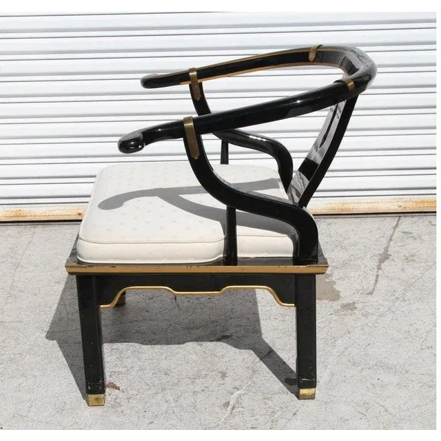 1970s Ming Style Black Lacquer & Brass Low Chair After James Mont For Sale In Houston - Image 6 of 13