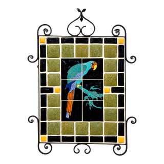 Catalina & Malibu Tile Mosaic W/ Parrot Bird Motif -Framed in Wrought Iron For Sale