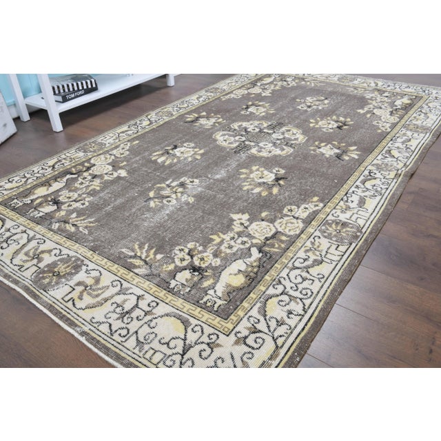 1970s 1970s Vintage Turkish Oushak Handmade Wool Cotton Brown Area Rug For Sale - Image 5 of 11