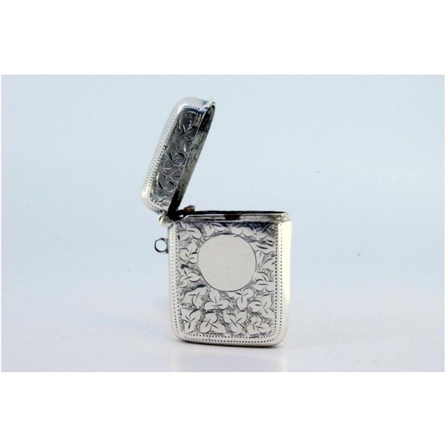 Silver Matchbox with Plant Motifs Surrounding Monogram Card and Hanging Ring For Sale - Image 4 of 8