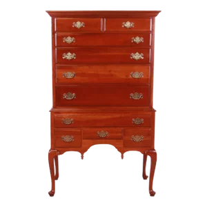 Ethan Allen Early American Queen Anne Solid Cherry Wood Highboy Dresser