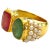 Bochic “Orient” Red Ruby, Green Emerlad & Pearl Ring Set 18K Gold & Silver, Size 7 For Sale