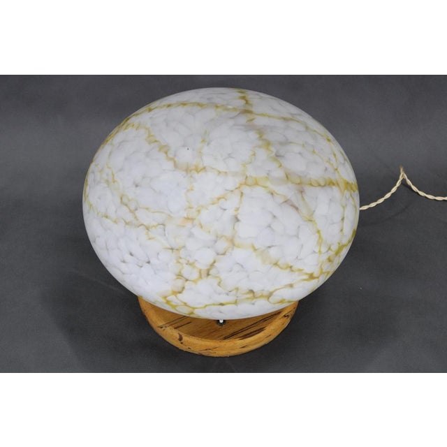 Brass Table Lamp with Wooden Base and Glass Shade, 1940s For Sale - Image 4 of 14