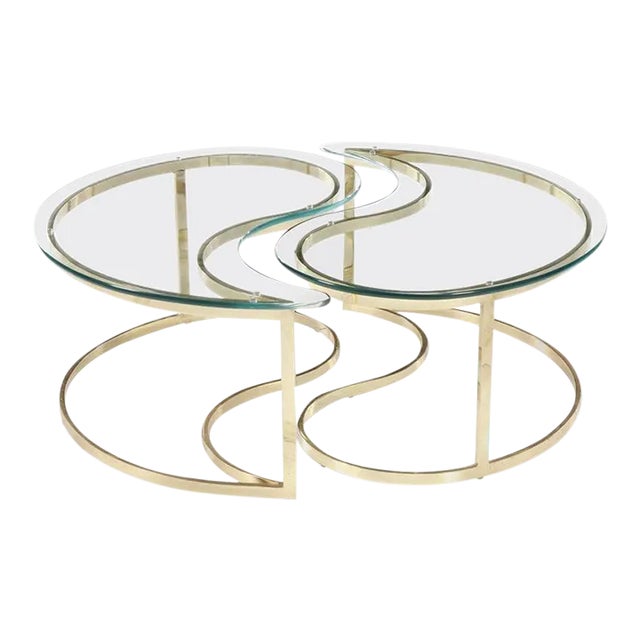 Italian Brass and Glass Yin Tang Coffee Table For Sale