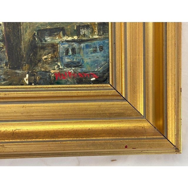 Original Signed Industrial Cityscape Painting on Board C1976 For Sale - Image 9 of 12