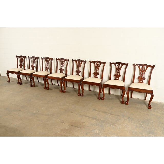 Baker Furniture Style Chippendale Carved Mahogany Dining Chairs, Set of Eight For Sale - Image 13 of 13