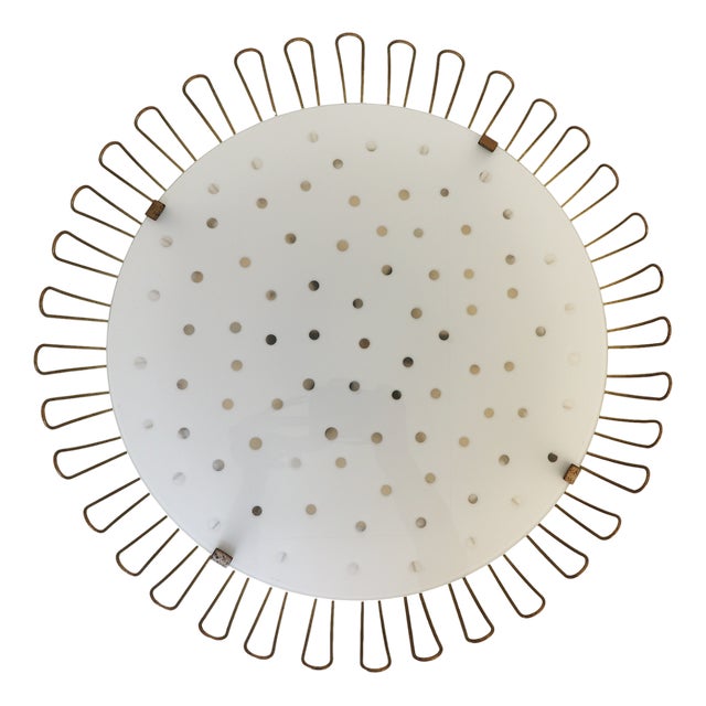 Sunflower Flush Mount Sconce in Glass and Brass by Karl Walther for Kaiser Leuchten, Germany, 1950s For Sale