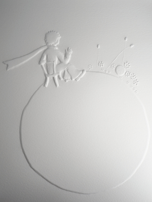 Antoine De Saint-Exupery, Le petit prince regardant le coucher du soleil, Etching