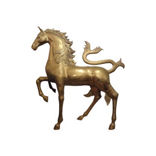 Huge Hollywood Regency Brass Unicorn Sculpture For Sale