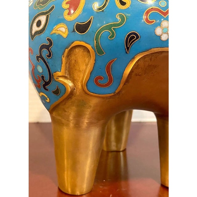 19th Century Chinese Archaic Style Cloisonné & Lacquer Elephant Motif Censor For Sale In West Palm - Image 6 of 13