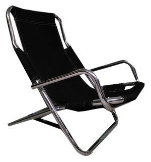 Black Folding Chair in Chrome, 1980s
