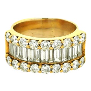 1980s American 18k Gold 4.60 Carat Diamond Wide Band Ring, Size 6.5 For Sale