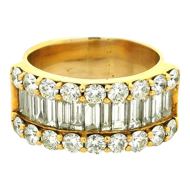 1980s American 18k Gold 4.60 Carat Diamond Wide Band Ring, Size 6.5 For Sale